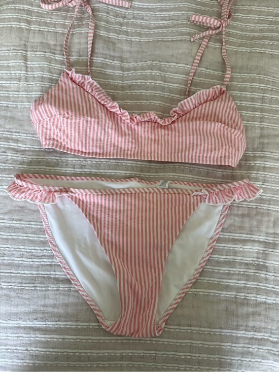 aerie Other - aerie Pink and White Striped Ruffle Bikini Set
